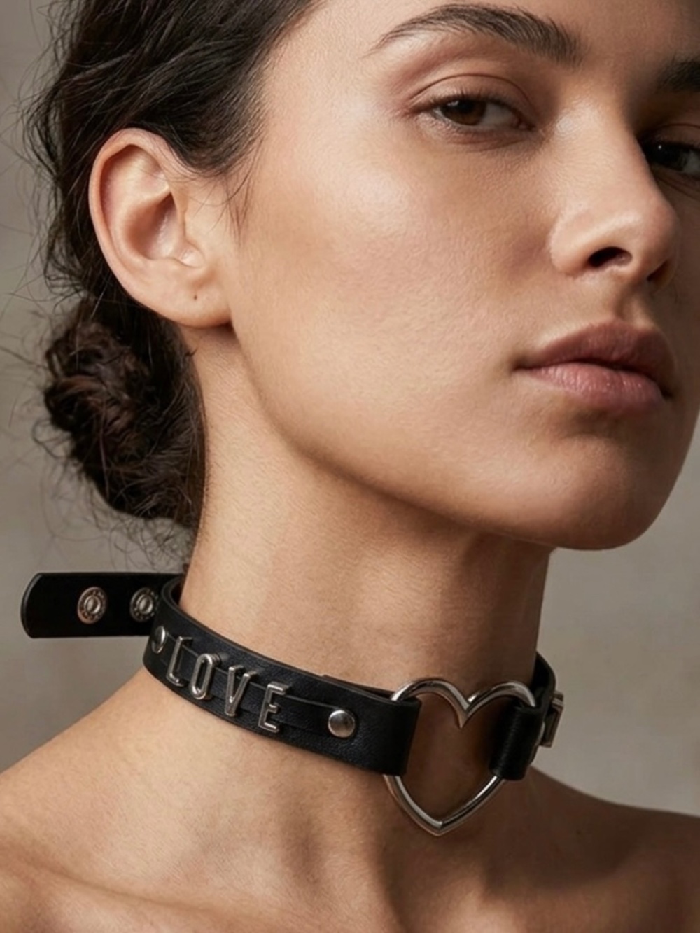Brand New "LOVE" Heart PU Leather Choker Necklace